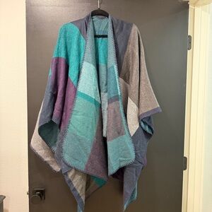 Colorblock Shawl with Teal and Purple Accents